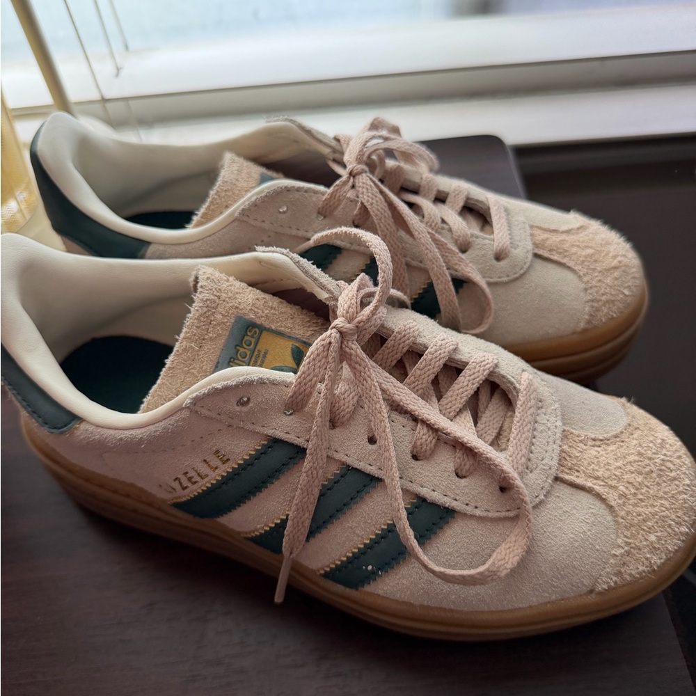 adidas gazelle Suede Sneakers in Beige with Green Stripes